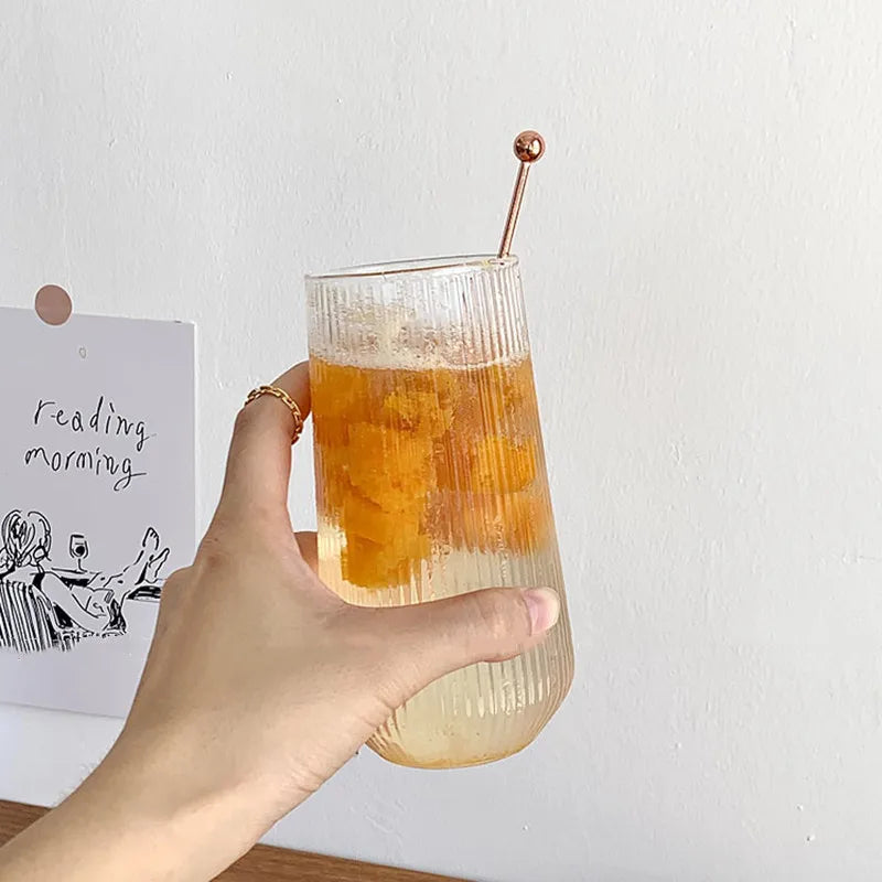 500Ml tazza di vetro a righe semplici vino caffè bicchieri bicchiere tazza di vetro acqua whisky birra Cocktail caffè latte bicchieri Bar Tool