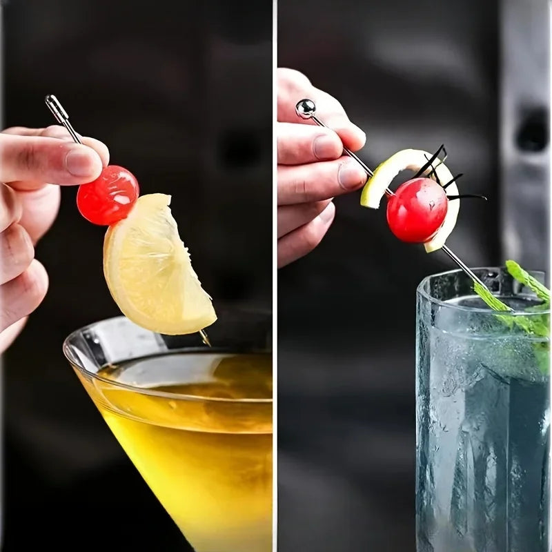 4 pezzi di plettri da cocktail in acciaio inossidabile, plettri da frutta, bastoncini da cocktail per bar, pub, club, ristorante e accessori per bicchieri per uso domestico