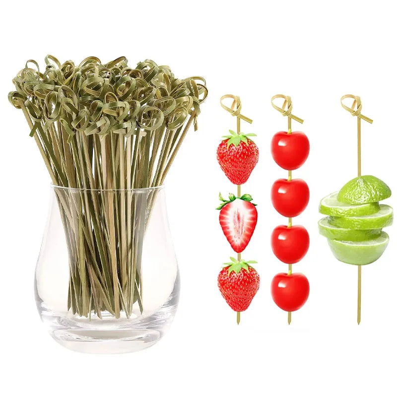 Spiedini stuzzicadenti da cocktail lunghi in bambù di alta qualità da 100 pezzi, adatti per antipasti, spiedini di frutta, panini, bevande, hamburger