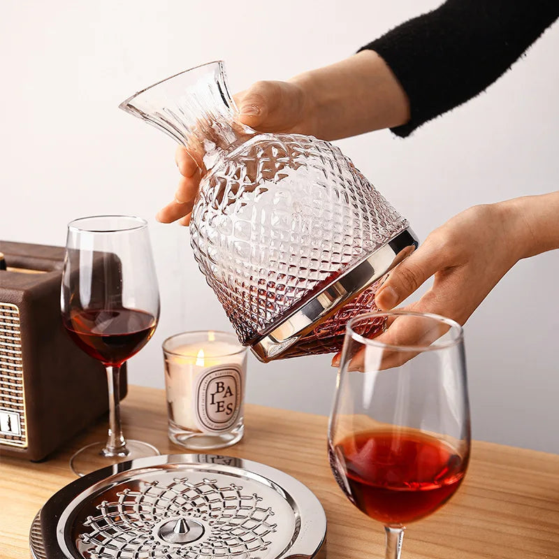 Bicchiere decanter rotante in vetro cristallo di alta qualità 360 Decanter da 1500 ml Dispenser per vino Aeratore Specchio Brocca Regalo Bar Decorazione