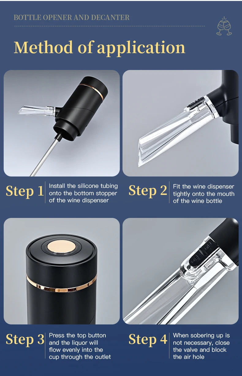 Decanter elettrico ricaricabile con pompa a vuoto veloce Set di apertura automatica per vino Aeratore per vino Decanter rapido elettronico