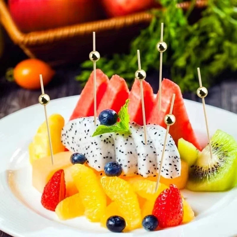 100 pezzi oro argentato bianco perla spiedini di bambù frutta perla spiedini di bambù torta di partito dessert cocktail cibo buffet stuzzicadenti