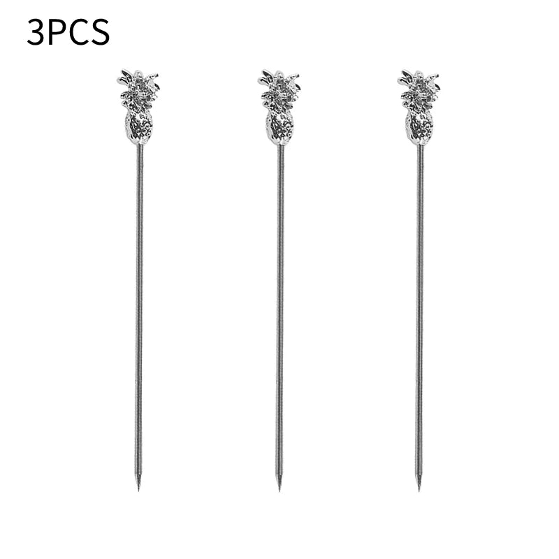 3 pezzi in acciaio inossidabile cocktail vino aghi plettri bastone riutilizzabili spiedini da cocktail in metallo olive antipasti bar festa di Natale