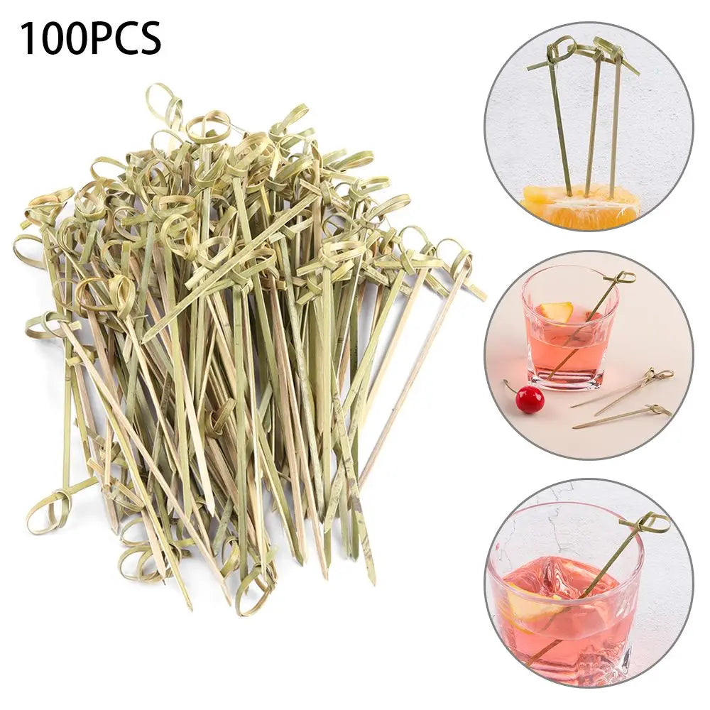 100 pezzi di bambù usa e getta Knot Stick spiedini Cocktail Picks forchette di frutta Barbeque Party Decoration Bar Tool