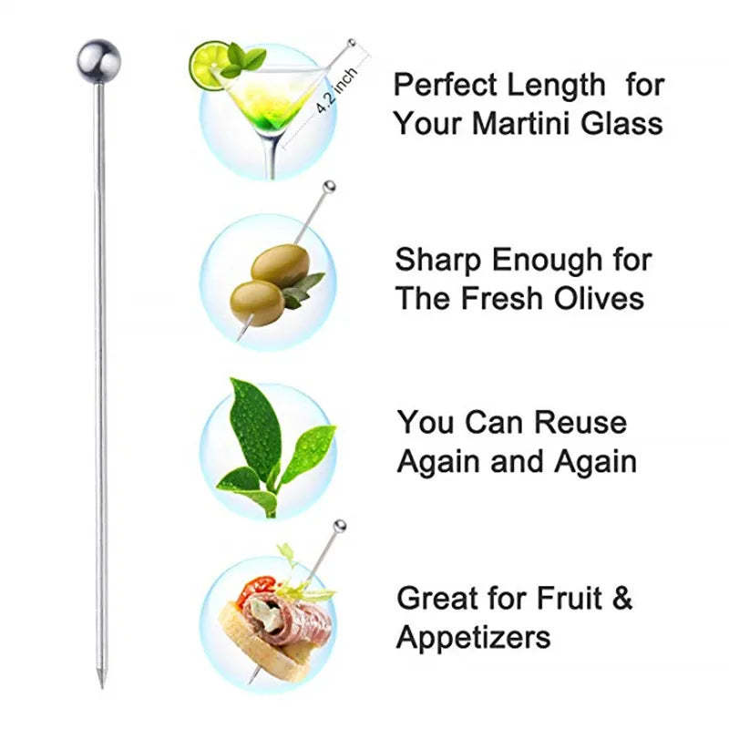 10/50/100 pezzi plettri da cocktail in acciaio inossidabile bastoncini di frutta stuzzicadenti per strumenti da bar per feste bastoncini per agitazione per bevande plettri per Martini festa