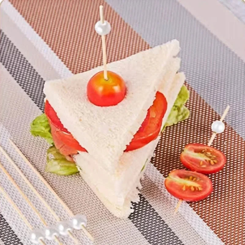 100 pezzi oro argentato bianco perla spiedini di bambù frutta perla spiedini di bambù torta di partito dessert cocktail cibo buffet stuzzicadenti