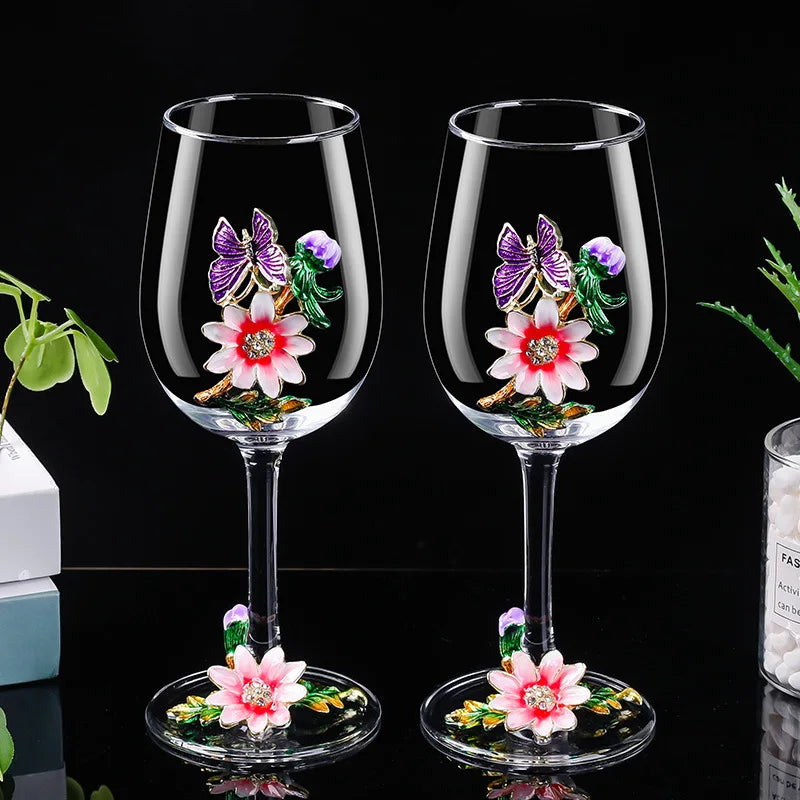 Decanter per tazze di vino rosso in vetro di cristallo smaltato a margherita Utensili per vino di lusso in vetro con piede alto per vino rosso