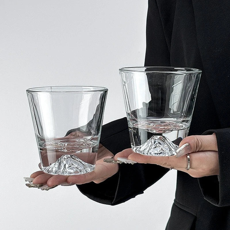 2pcs Sets Japanese Style Mount Fuji Glass Cup Snow Mountain Cup Snowflake Pattern Cocktail Glass Exquisite Foreign Wine Glass