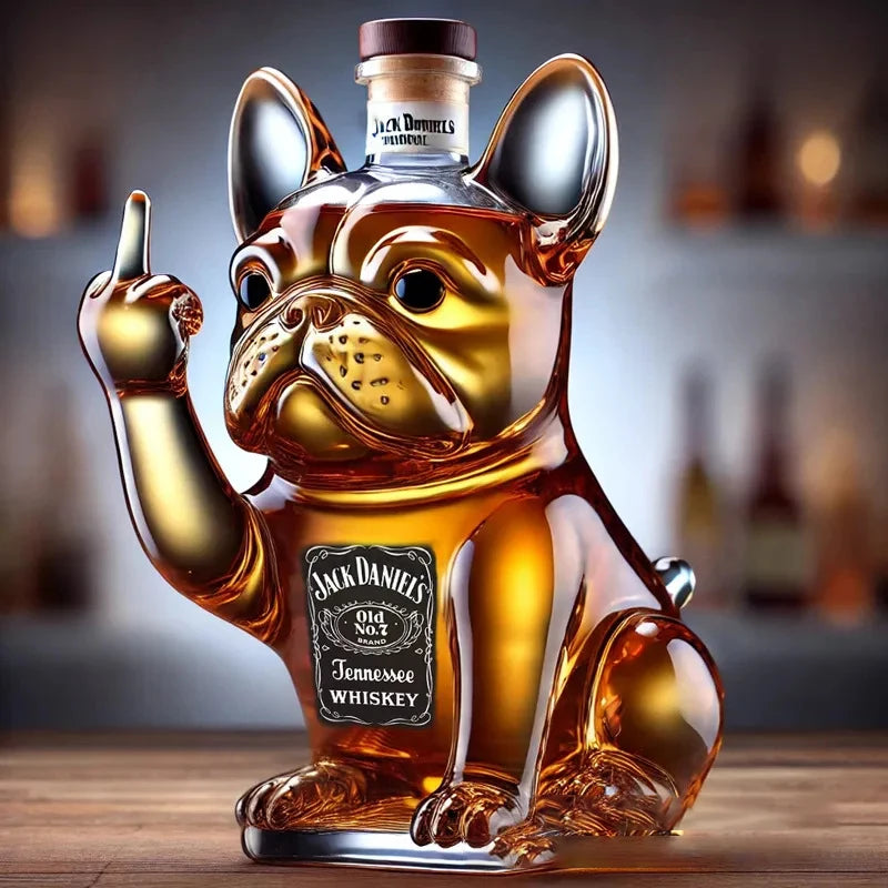 Divertente decanter per whisky con bottiglia di whisky con bulldog francese per scherzi, bar, ufficio e decorazioni per la casa, bottiglia per cocktail di vino