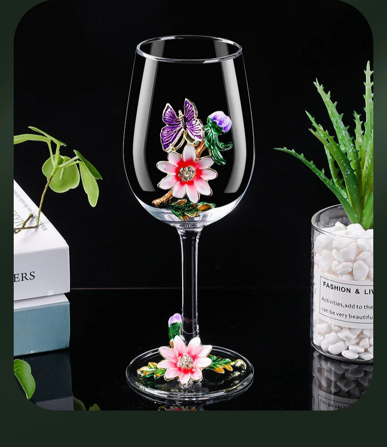 Decanter per tazze di vino rosso in vetro di cristallo smaltato a margherita Utensili per vino di lusso in vetro con piede alto per vino rosso