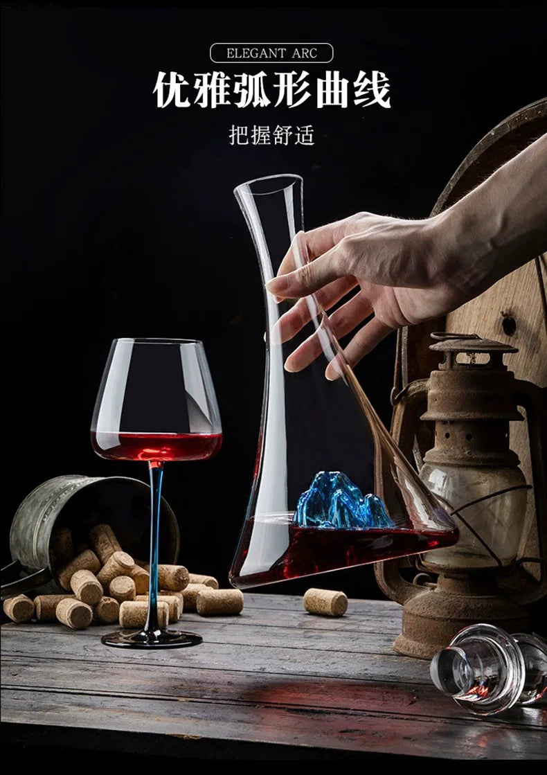 Decanter in vetro trasparente Iceberg blu di lusso leggero europeo Filtro per vino rosso di alto valore e divisore per vino Utensili per vino di fascia alta