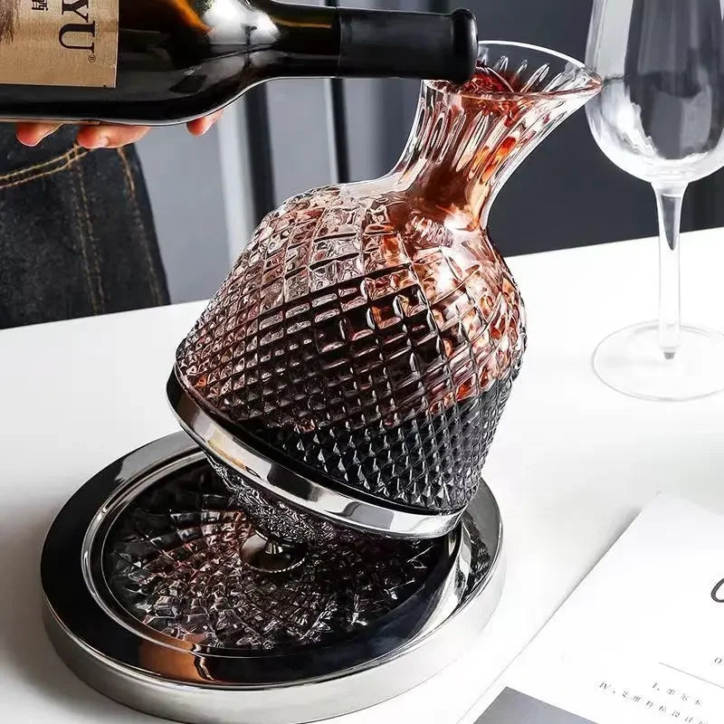Decanter rotante a 360 gradi in vetro di cristallo di fascia alta, decanter da 1500 ml, dispenser per vino, gonfiatore, specchio, decorazione per bollitore