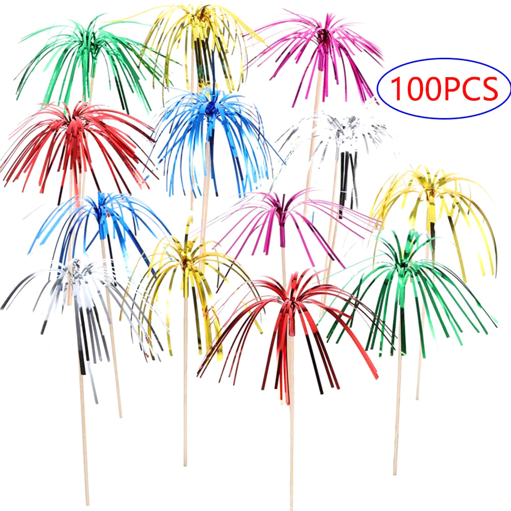100 pezzi di frutta usa e getta bastoncini da Dessert stoviglie per feste Cocktail Picks fuochi d'artificio Cake Topper stuzzicadenti per decorazioni di nozze 23cm