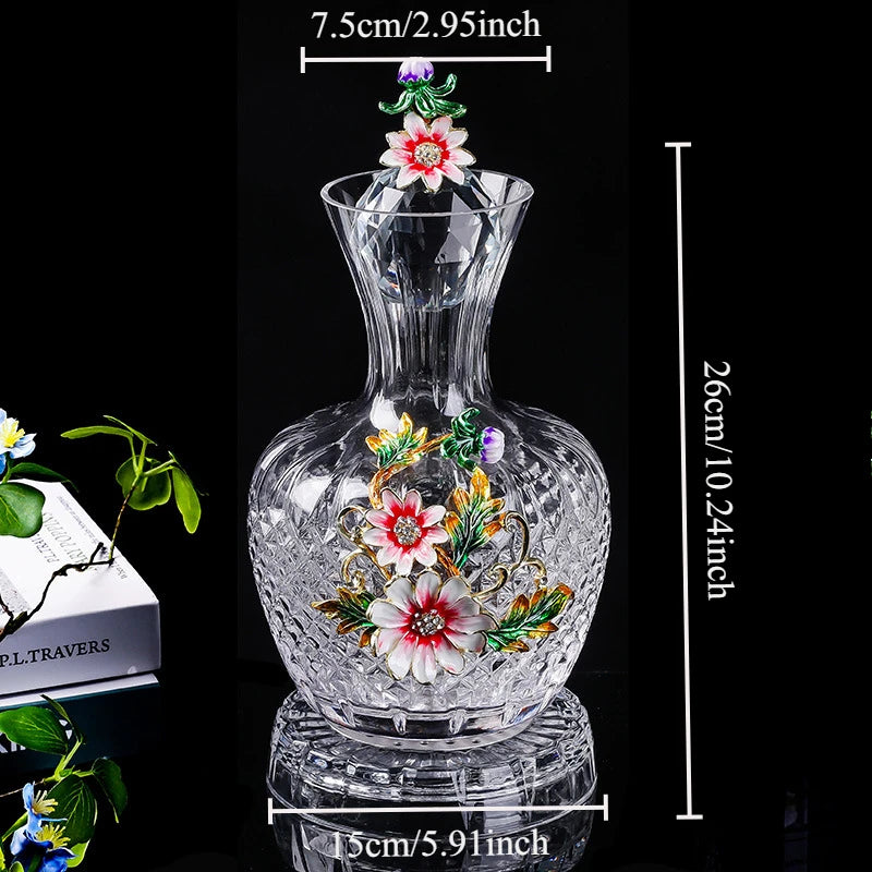 Decanter per tazze di vino rosso in vetro di cristallo smaltato a margherita Utensili per vino di lusso in vetro con piede alto per vino rosso