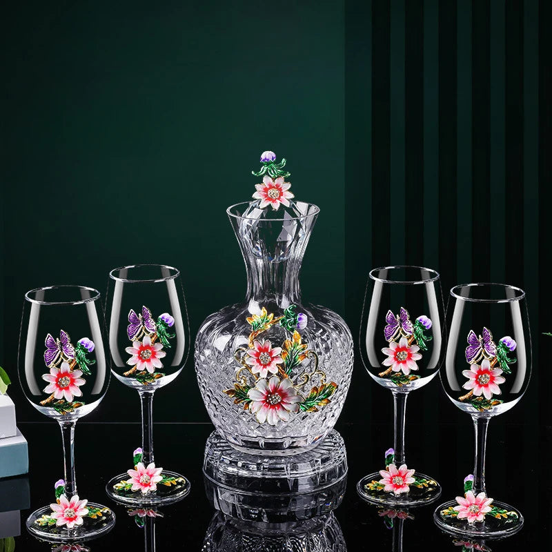 Decanter per tazze di vino rosso in vetro di cristallo smaltato a margherita Utensili per vino di lusso in vetro con piede alto per vino rosso