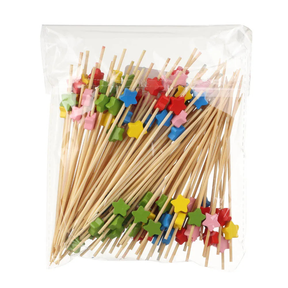 100 pezzi Barbeque Bar Tool Kitchen & Bar Cocktail Picks Bamboo Knot spiedini Fruit Forks Stick