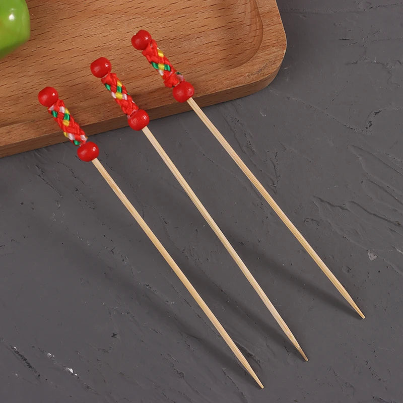 100 pz/pacco Creative Fruit Fork Cocktail Stick spiedini di bambù canditi Haws Stick utilizzato per la decorazione di cibo per matrimoni a Buffet