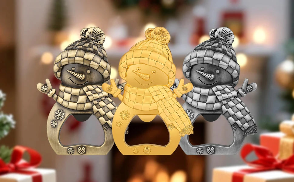 Apribottiglie da birra in metallo a forma di pupazzo di neve adorabile. Piccolo regalo di Natale creativo, cucina, bar, decorazione per feste, apribottiglie