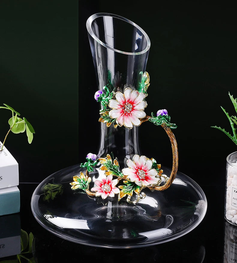 Decanter per tazze di vino rosso in vetro di cristallo smaltato a margherita Utensili per vino di lusso in vetro con piede alto per vino rosso