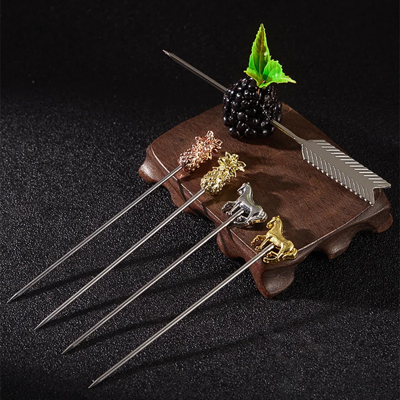 3 pezzi in acciaio inossidabile cocktail vino aghi plettri bastone riutilizzabili spiedini da cocktail in metallo olive antipasti bar festa di Natale