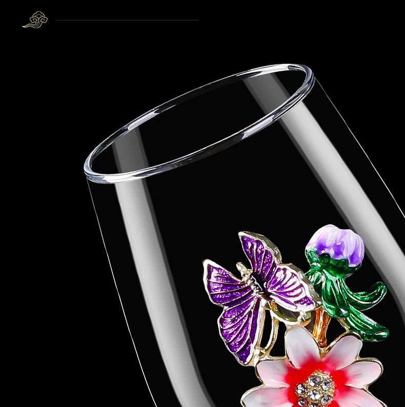 Decanter per tazze di vino rosso in vetro di cristallo smaltato a margherita Utensili per vino di lusso in vetro con piede alto per vino rosso