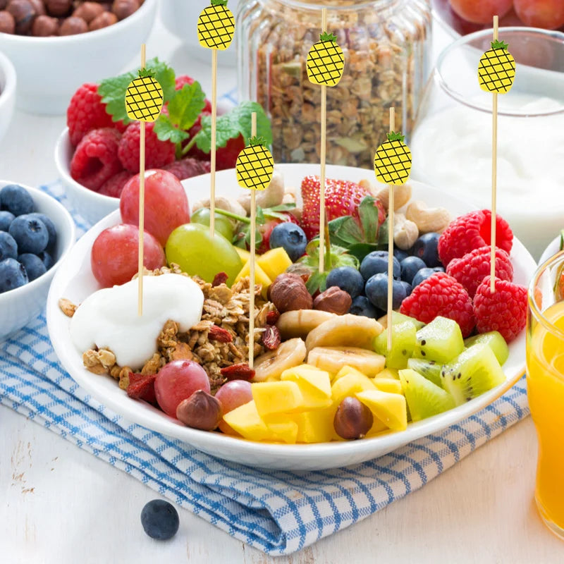 100 pz Cactus Flamingo Bambù Pick Buffet Cupcake Frutta Forchetta Cocktail Stuzzicadenti Spiedino Bar Dessert Insalata Bastone per la Decorazione di Nozze