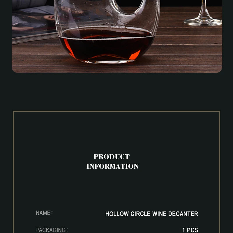 Decanter per vino a cerchio cavo - Decanter con eleganza Decanter per vino rosso in vetro trasparente senza piombo Contenitore per succo Decanter per vino