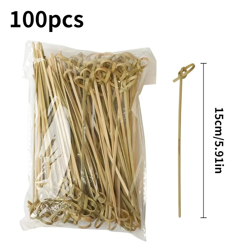 Spiedini stuzzicadenti da cocktail lunghi in bambù di alta qualità da 100 pezzi, adatti per antipasti, spiedini di frutta, panini, bevande, hamburger