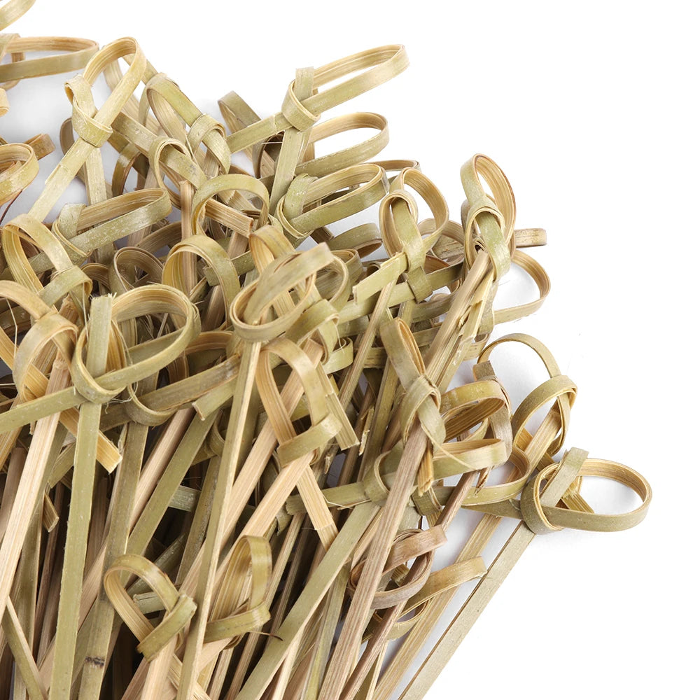 100 pezzi Barbeque Bar Tool Kitchen & Bar Cocktail Picks Bamboo Knot spiedini Fruit Forks Stick