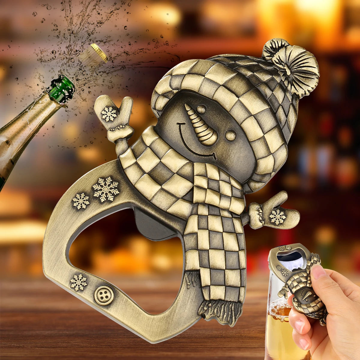 Apribottiglie da birra in metallo a forma di pupazzo di neve adorabile. Piccolo regalo di Natale creativo, cucina, bar, decorazione per feste, apribottiglie