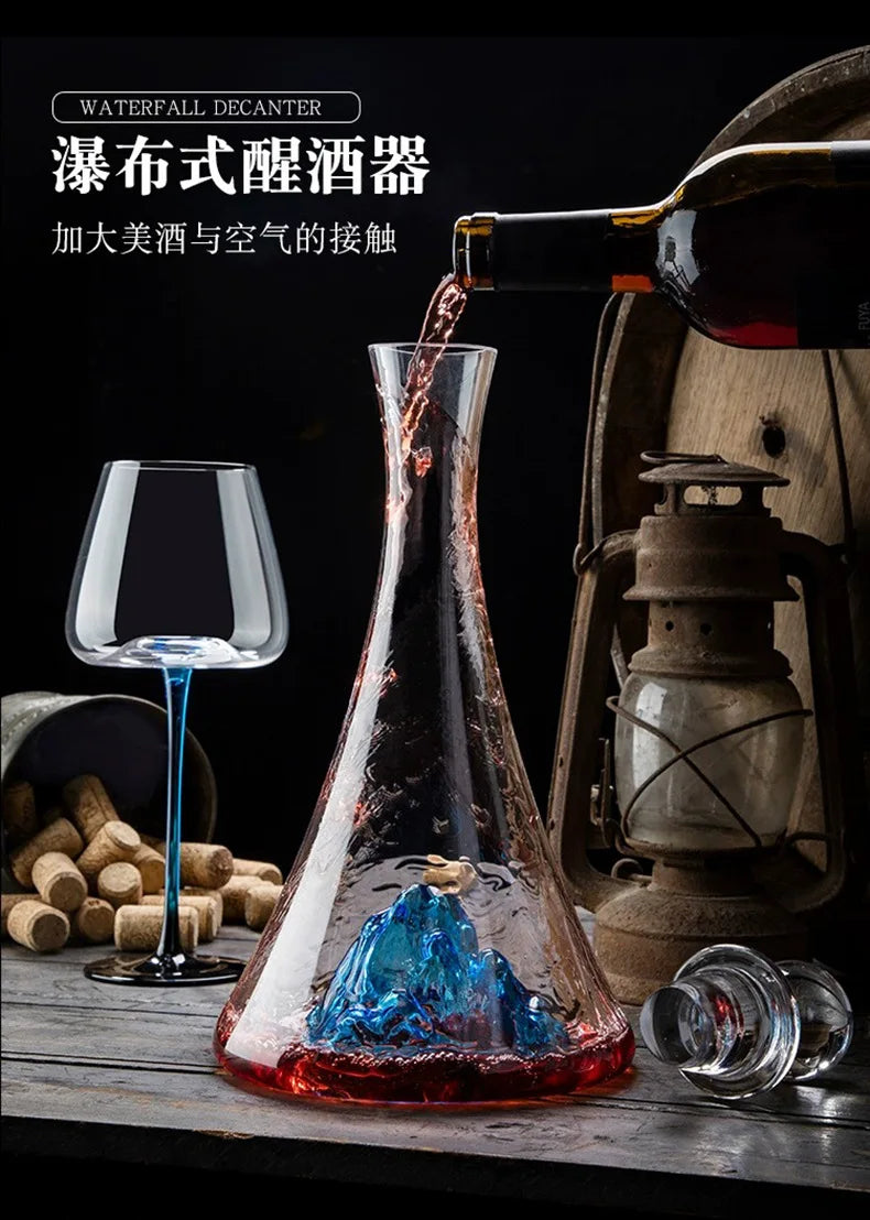 Decanter in vetro trasparente Iceberg blu di lusso leggero europeo Filtro per vino rosso di alto valore e divisore per vino Utensili per vino di fascia alta
