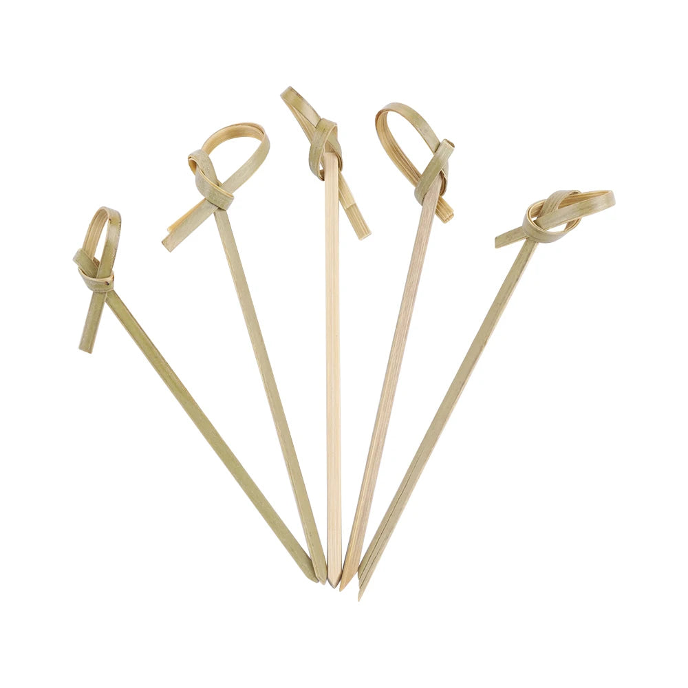 100 pezzi Barbeque Bar Tool Kitchen & Bar Cocktail Picks Bamboo Knot spiedini Fruit Forks Stick