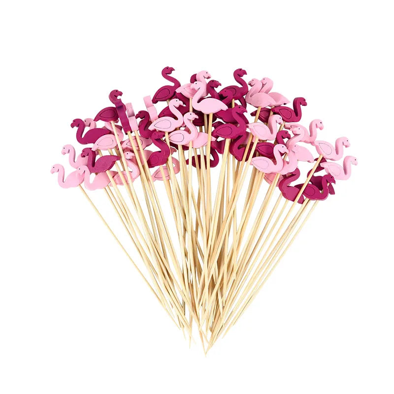 100 pz Cactus Flamingo Bambù Pick Buffet Cupcake Frutta Forchetta Cocktail Stuzzicadenti Spiedino Bar Dessert Insalata Bastone per la Decorazione di Nozze