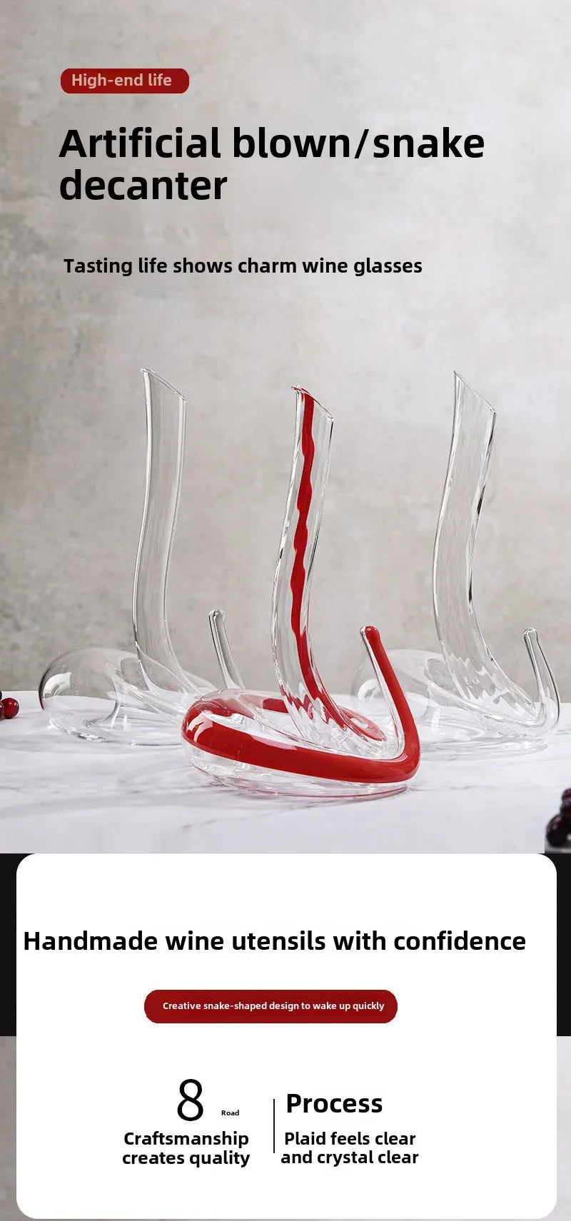 Decanter in vetro a forma di serpente soffiato artificiale Separatore di vino Articoli da bar Dispenser di vino per uso domestico Set di vino decanter per anziani da 1000 ml