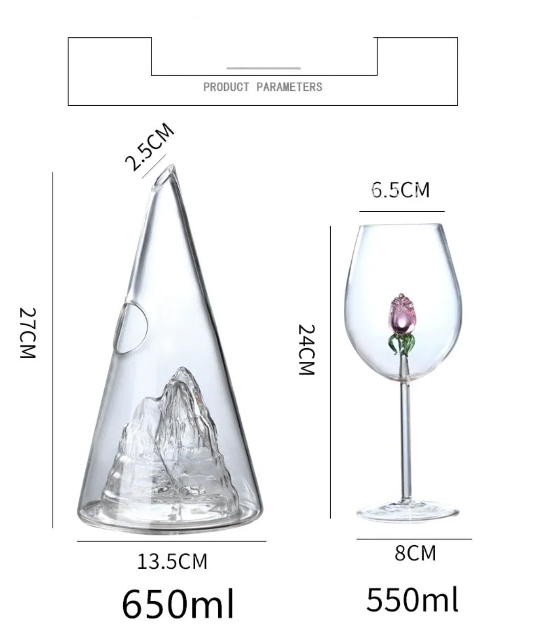 Decanter rapido per vino rosso Divisore per vino in vetro piramidale personalizzato di piccola capacità