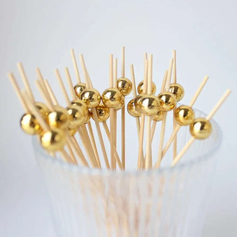 100/25 Pz Oro Perla Cocktail Picks Cibo Frutta Picks Festa di Nozze Torta Usa E Getta Dessert Cocktail Bastoni Buffet Stuzzicadenti