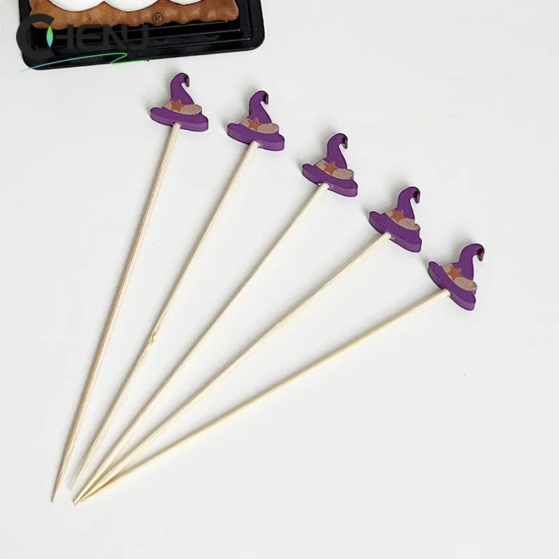 100 pz/set Zucca di Halloween Spiedini di Bambù Forchette da Frutta Buffet Dessert Stuzzicadenti Bastone da Cocktail Fantasma Pipistrello Decorazione