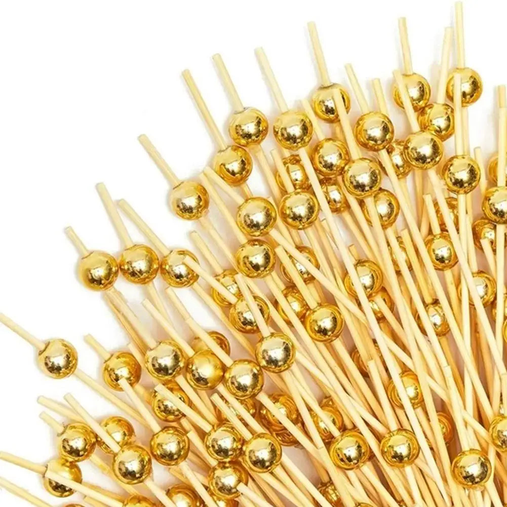 100/25 Pz Oro Perla Cocktail Picks Cibo Frutta Picks Festa di Nozze Torta Usa E Getta Dessert Cocktail Bastoni Buffet Stuzzicadenti