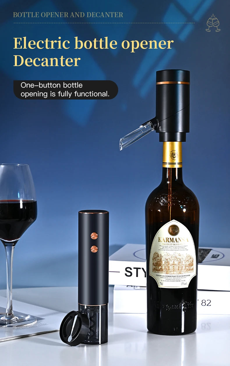 Decanter elettrico ricaricabile con pompa a vuoto veloce Set di apertura automatica per vino Aeratore per vino Decanter rapido elettronico