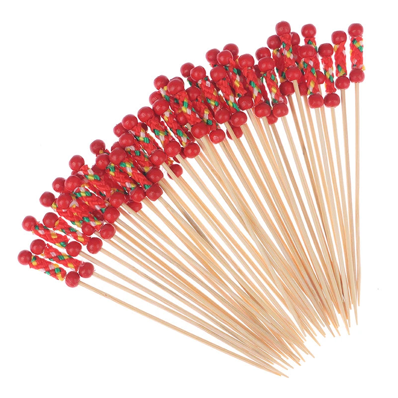 100 pz/pacco Creative Fruit Fork Cocktail Stick spiedini di bambù canditi Haws Stick utilizzato per la decorazione di cibo per matrimoni a Buffet