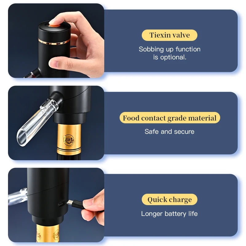 Decanter elettrico ricaricabile con pompa a vuoto veloce Set di apertura automatica per vino Aeratore per vino Decanter rapido elettronico