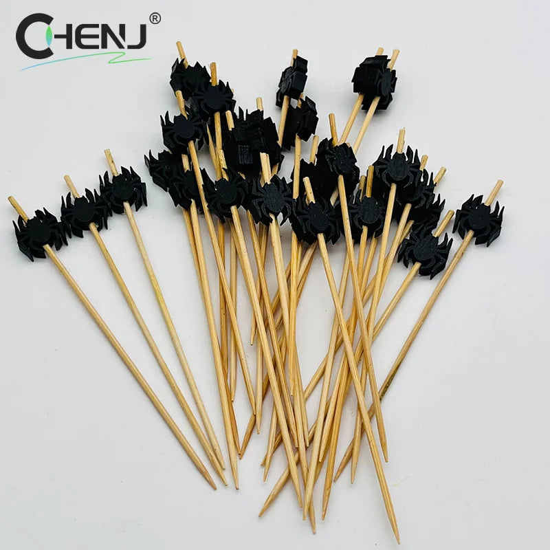 100 pz/set Zucca di Halloween Spiedini di Bambù Forchette da Frutta Buffet Dessert Stuzzicadenti Bastone da Cocktail Fantasma Pipistrello Decorazione