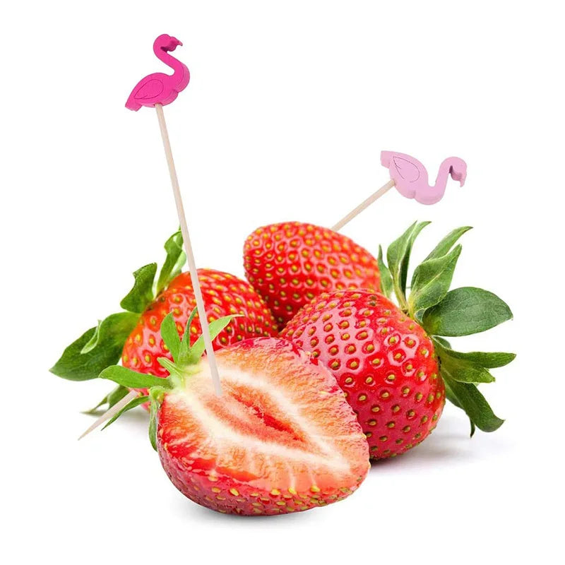 100 bastoncini da Cocktail spiedini di bambù scelte di frutta per Cocktail antipasti frutta dessert forniture per feste spiedini di frutta-fenicottero
