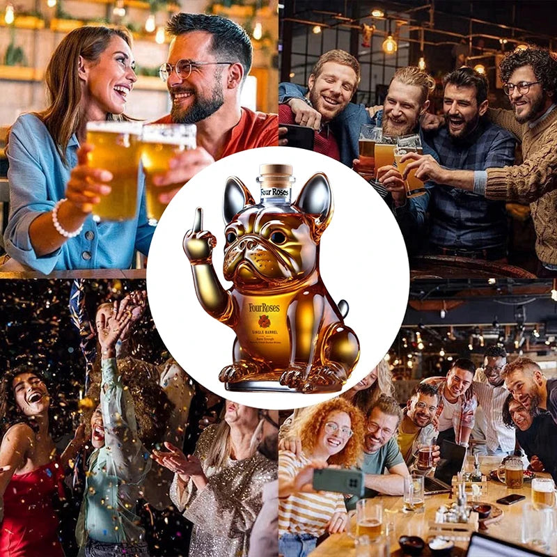 Divertente decanter per whisky con bottiglia di whisky con bulldog francese per scherzi, bar, ufficio e decorazioni per la casa, bottiglia per cocktail di vino