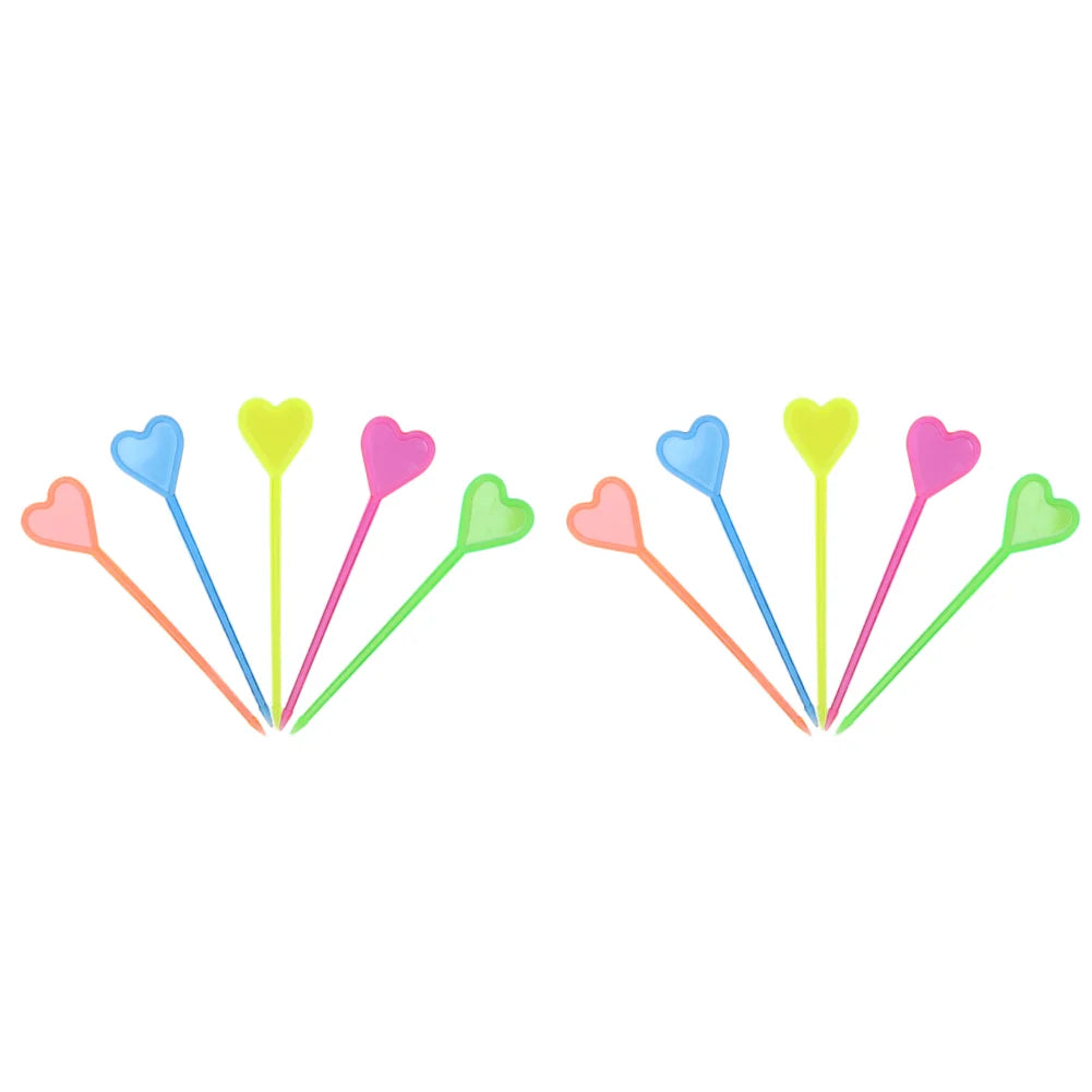 Bastoncini da Buffet in plastica a forma di cuore da 50 pezzi per frutta Cocktail Snack forchette stoviglie stoviglie accessori da cucina