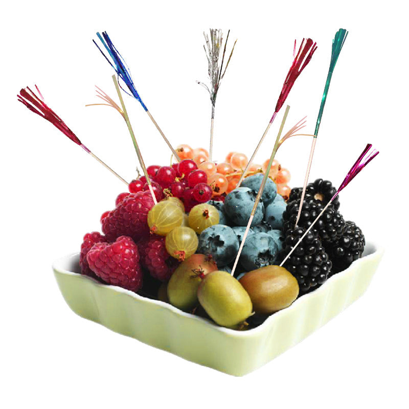 100 pezzi di frutta usa e getta bastoncini da Dessert stoviglie per feste Cocktail Picks fuochi d'artificio Cake Topper stuzzicadenti per decorazioni di nozze 23cm