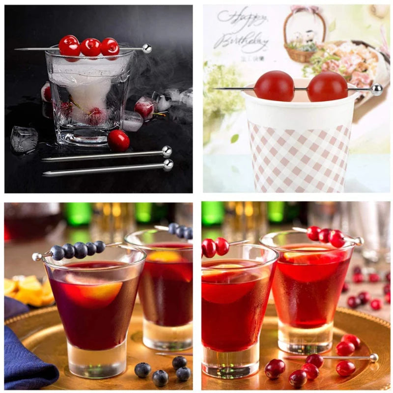 Plettri da cocktail Antipasto Spiedini in acciaio inossidabile per stuzzicadenti Bastoncini di frutta Stuzzicadenti in metallo Martini Stick Fancy Garnish Oliva