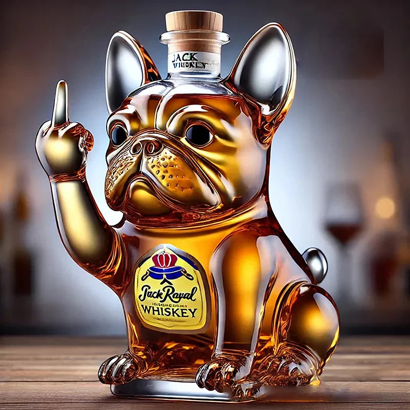 Divertente decanter per whisky con bottiglia di whisky con bulldog francese per scherzi, bar, ufficio e decorazioni per la casa, bottiglia per cocktail di vino