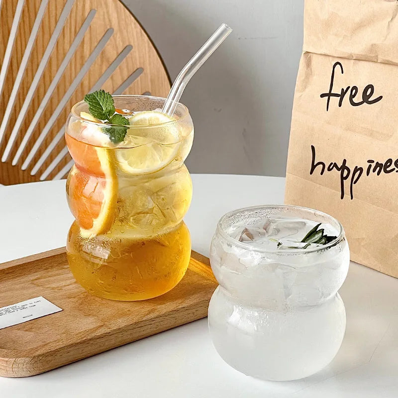 350/550ml Tazza di vetro trasparente Tazza di caffè freddo con cannuccia Dessert Succo di latte Bicchieri Tazza Bicchieri da cocktail per feste Tazza da tè