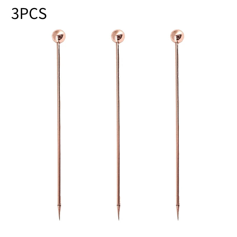 3 pezzi in acciaio inossidabile cocktail vino aghi plettri bastone riutilizzabili spiedini da cocktail in metallo olive antipasti bar festa di Natale